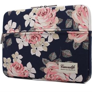 Canvaslife White Rose Patten Laptop Sleeve Case Bag